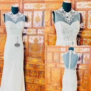 Beach Wedding Dress with High Illusion Neckline